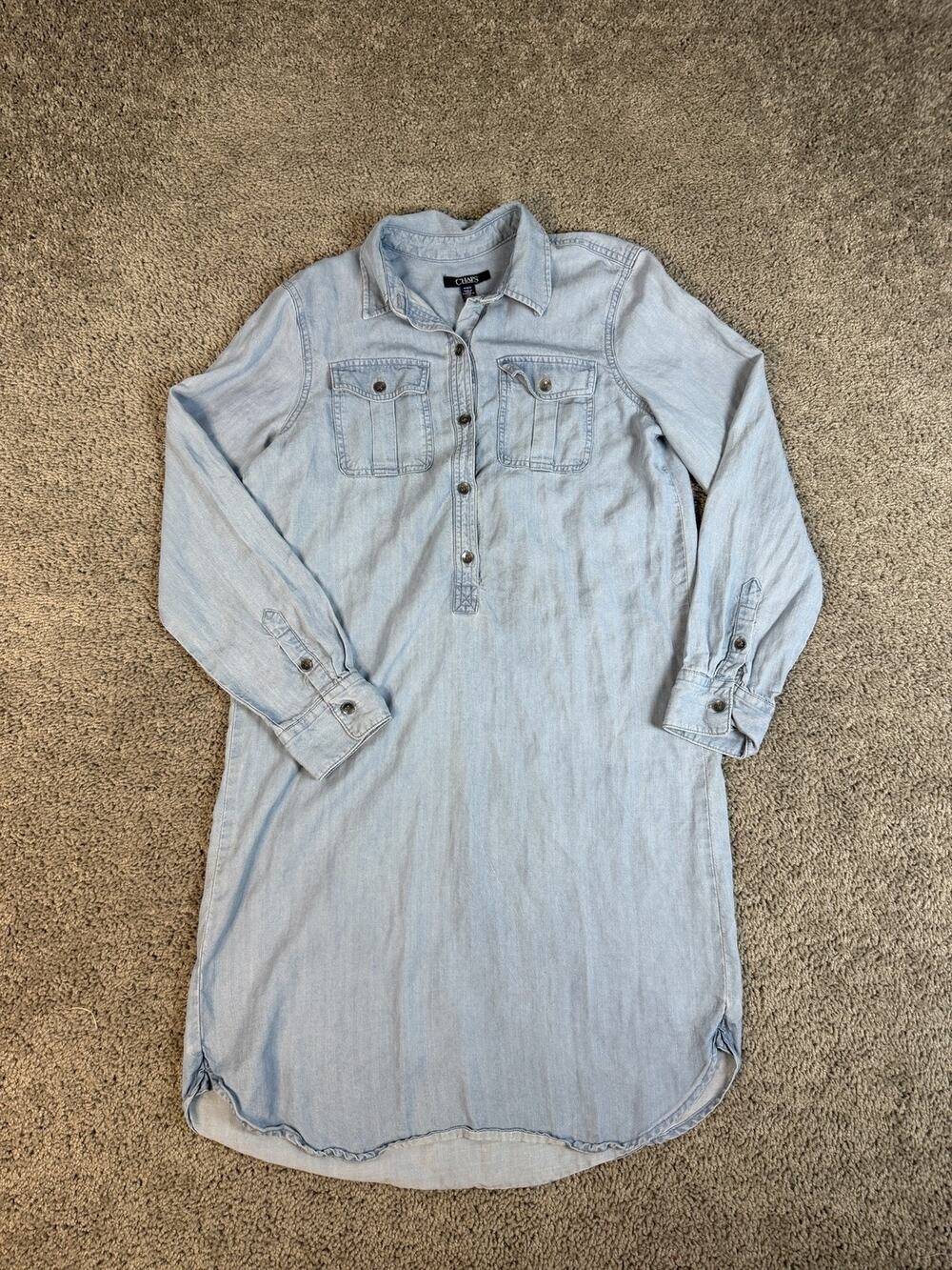 Chaps Dress Womens M Blue Denim Shirt Dress Button Pockets Tunic Long Sleeve